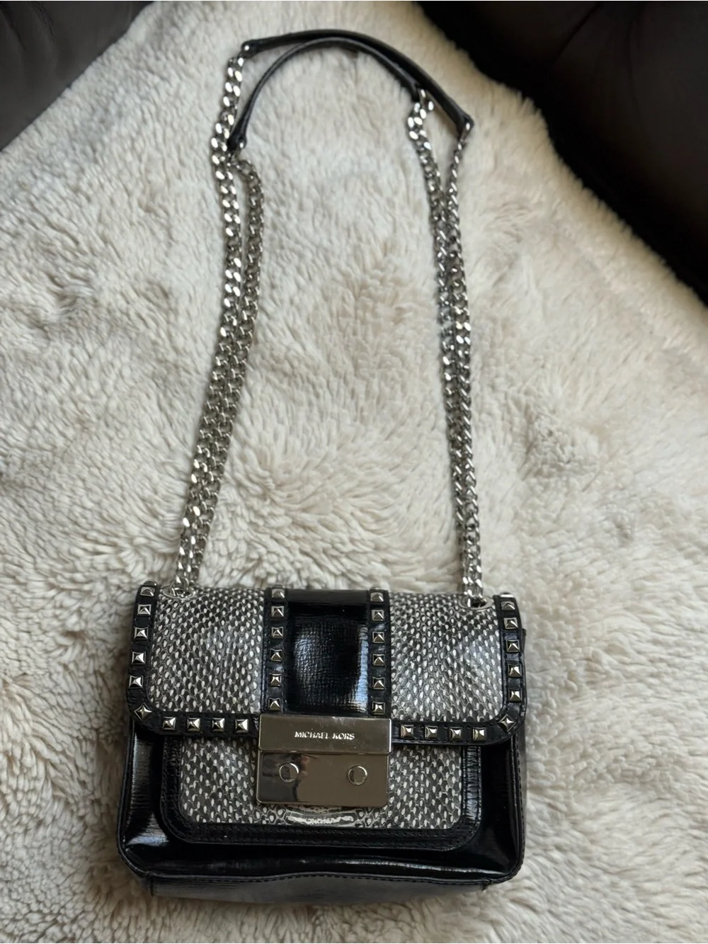 Michael Kors Black and Silver Studded Crossbody Bag EUC